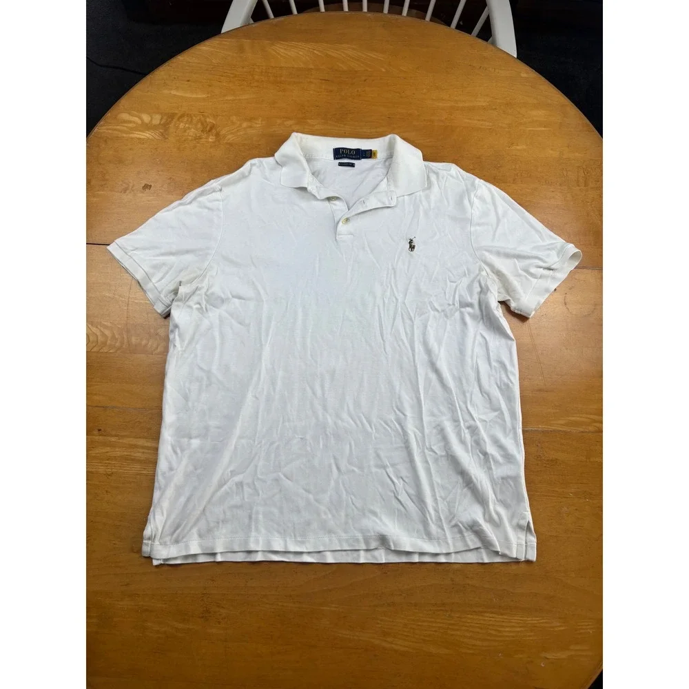 Polo Ralph Lauren Mens White Classic Fit Short Sleeve Cotton Polo Flesh Pony L